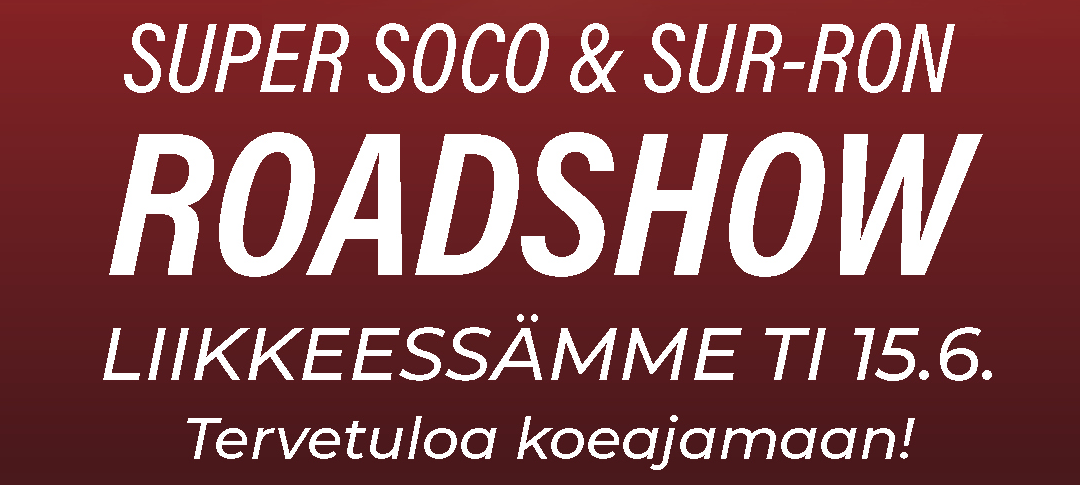 Super Soco & SUR-RON koeajokiertue pysähtyy meillä 15.6.2021. Tule koeajamaan uuden sukupolven laitteet!